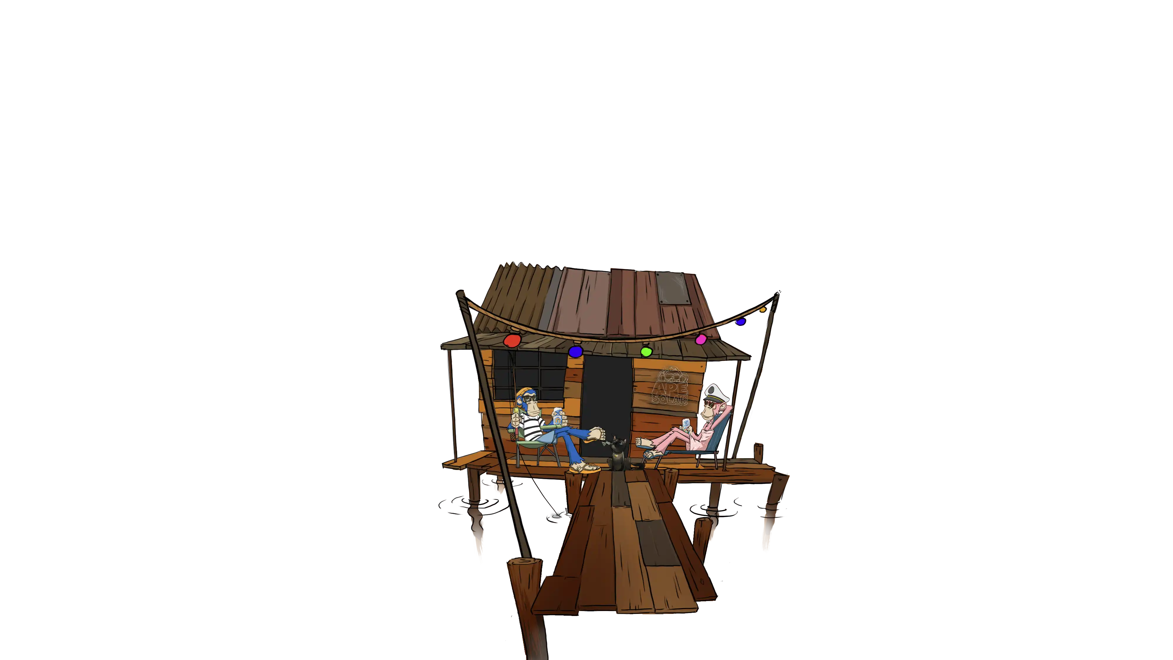 Ape Solar house, characters on the porch